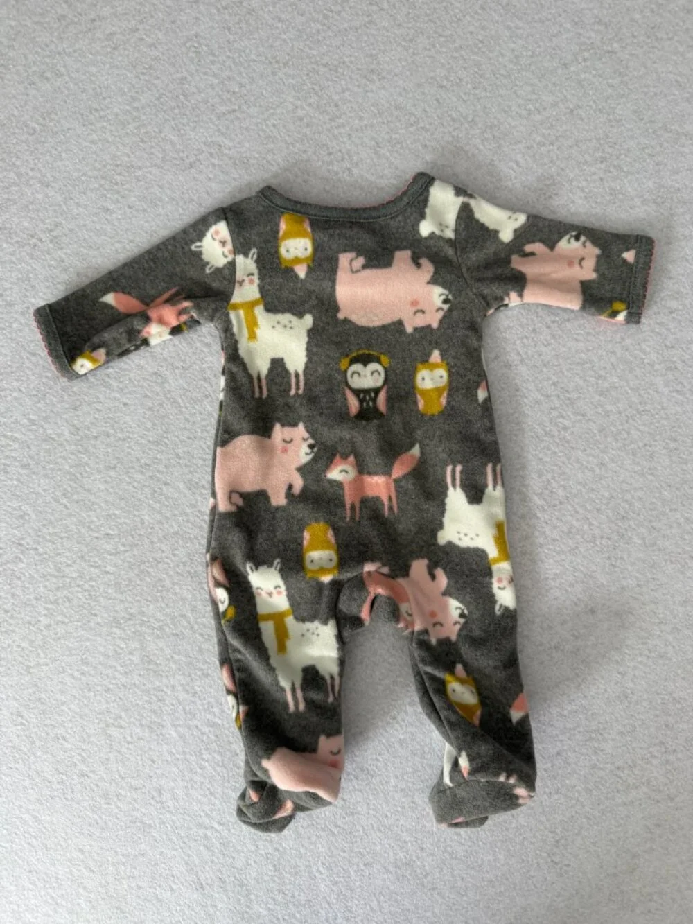 Carter's Simple Joys Baby Fleece Footed Sleeper Animals Gray Pink | Preemie